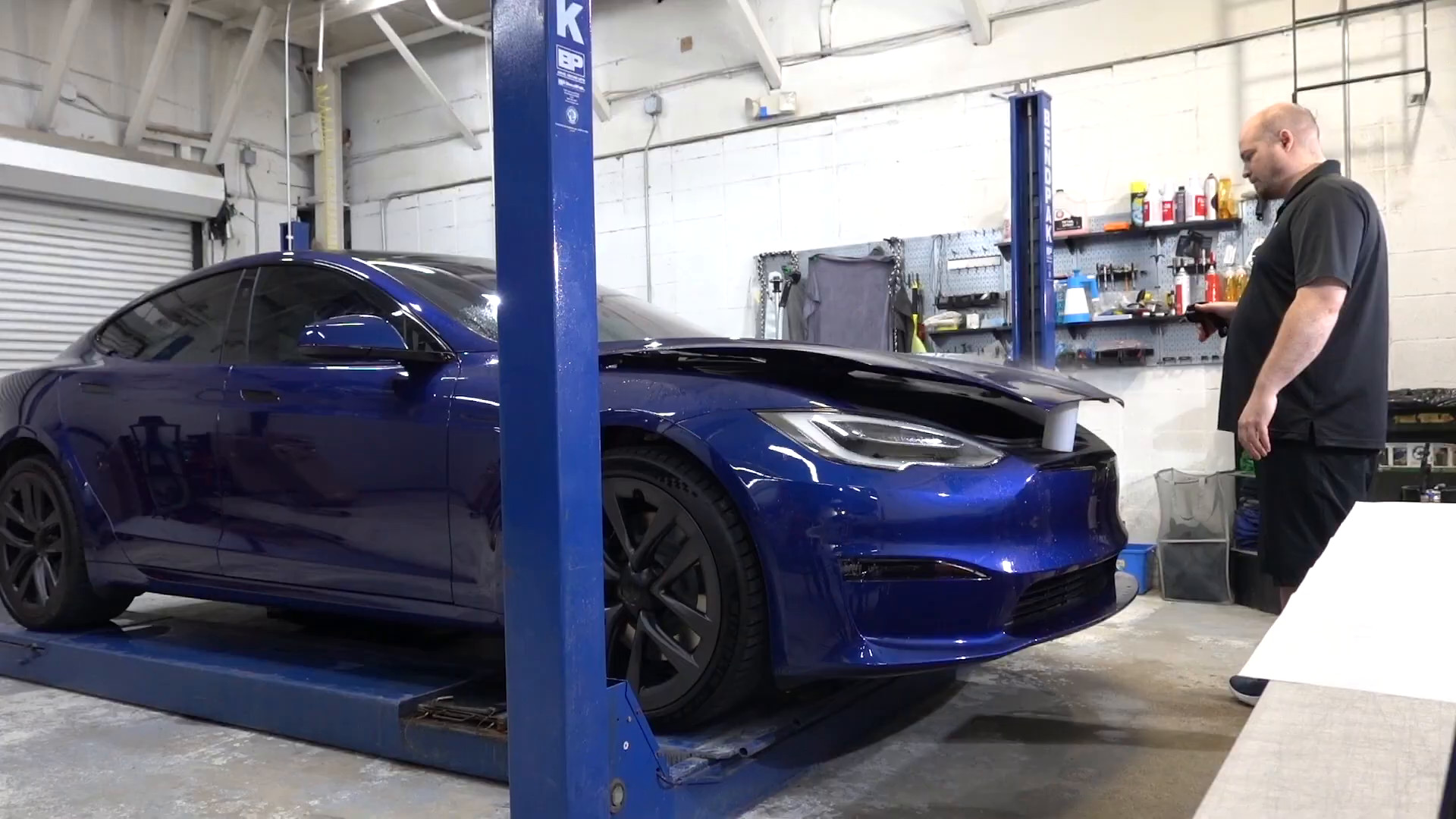 Model S Plaid in the service bay